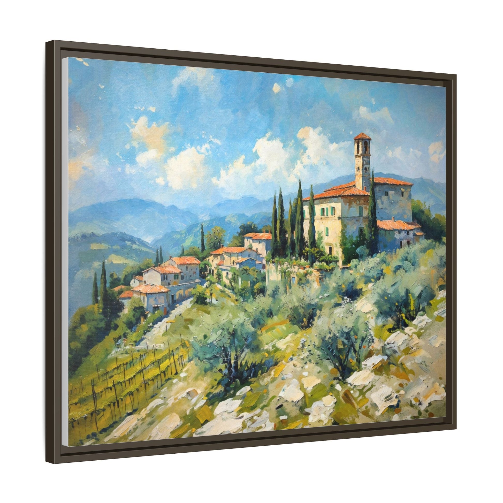 Tuscan Village on Hill - Captivating Italian Landscape Canvas Print for Timeless Home Décor