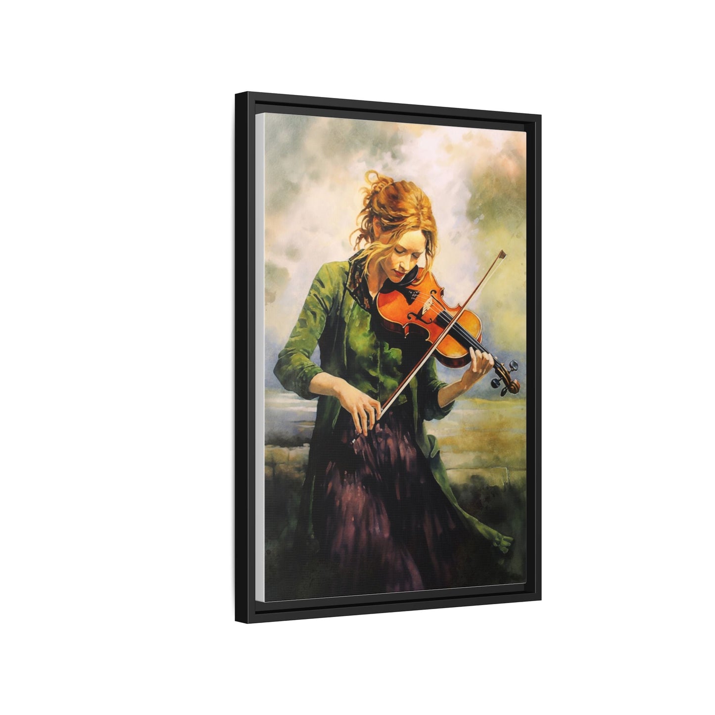 Young Girl with Fiddle wall art featuring a young musician playing the fiddle, printed on high-quality canvas for timeless and elegant décor.