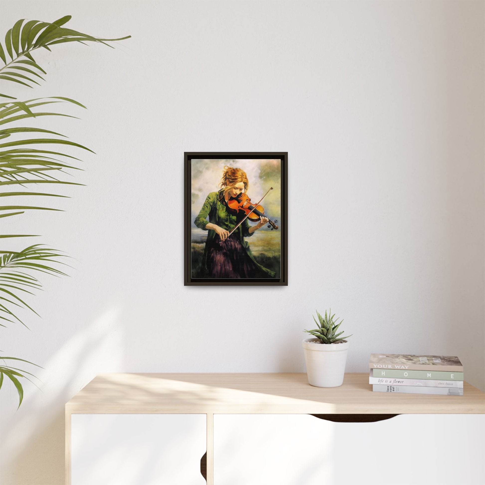 Young Girl with Fiddle wall art featuring a young musician playing the fiddle, printed on high-quality canvas for timeless and elegant décor.