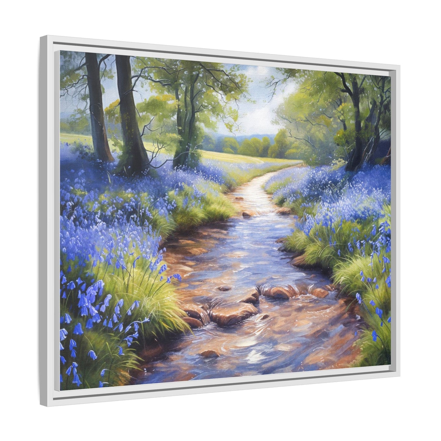 Bluebell Stream Wall Art - Serene Nature Landscape Canvas Print