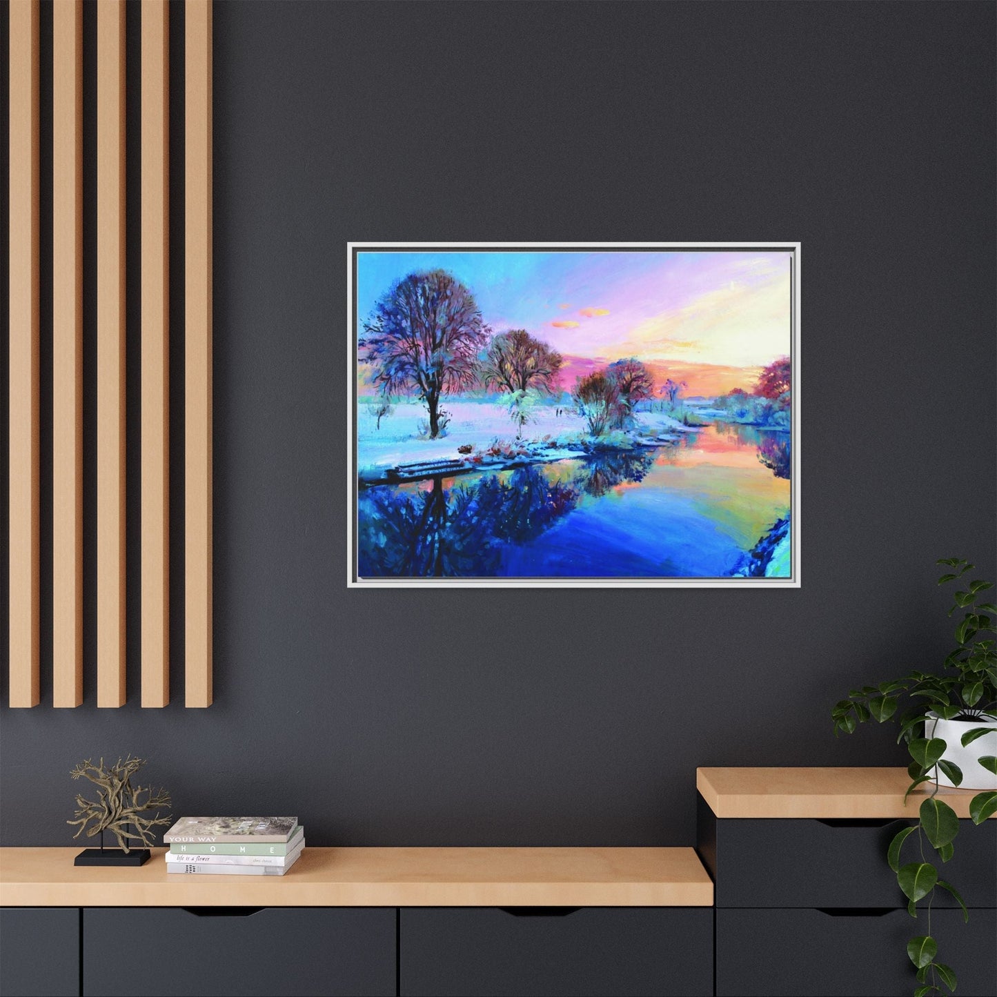 Winter Trees framed art – Premium pinewood frame with a cotton-polyester canvas print, featuring a protective coating for lasting beauty and timeless décor.