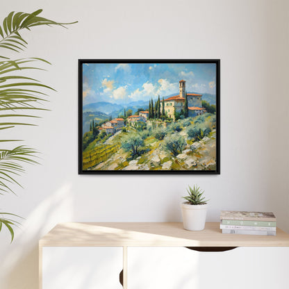 Tuscan Village on Hill - Captivating Italian Landscape Canvas Print for Timeless Home Décor