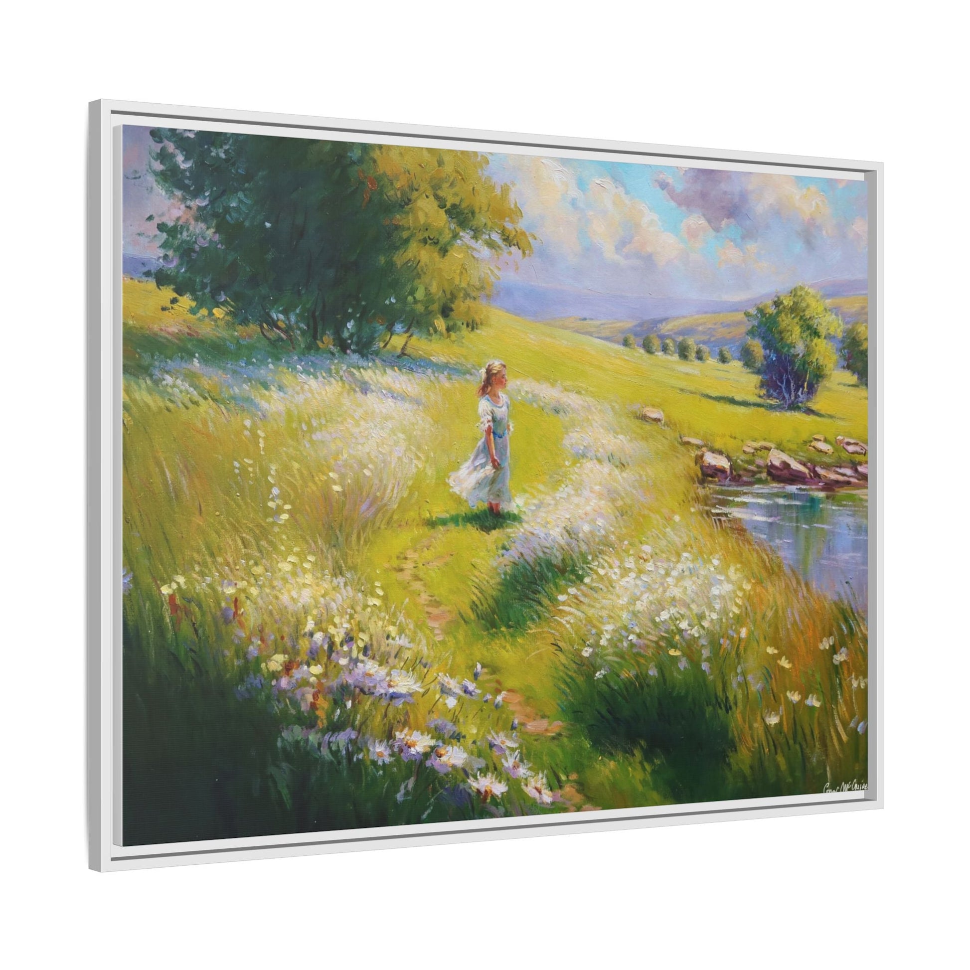 Young Girl By Lake Wall Art - Serene Portrait of a Girl by a Tranquil Lake for Home Décor