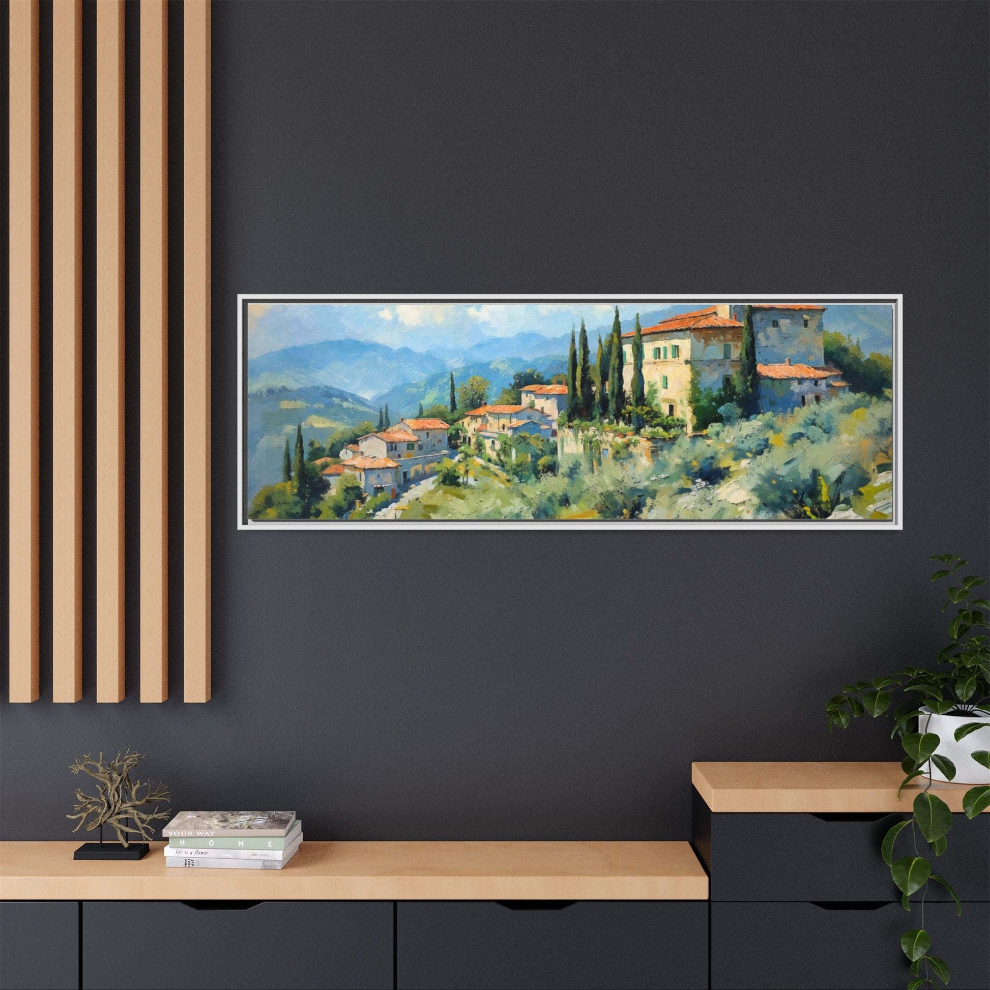 Tuscan Village on Hill - Captivating Italian Landscape Canvas Print for Timeless Home Décor