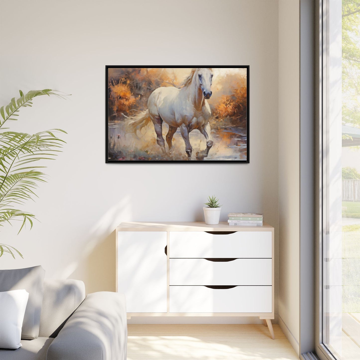 Arabian Horse – Elegant Pinewood Framed Wall Art for Timeless Décor