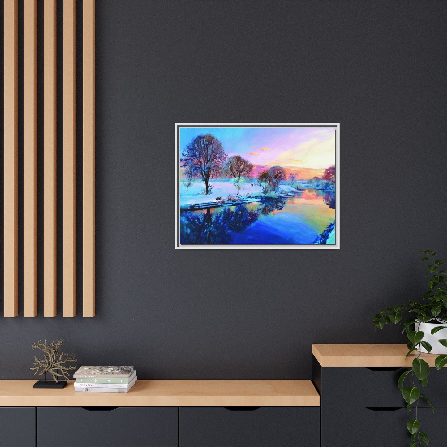 Winter Trees framed art – Premium pinewood frame with a cotton-polyester canvas print, featuring a protective coating for lasting beauty and timeless décor.