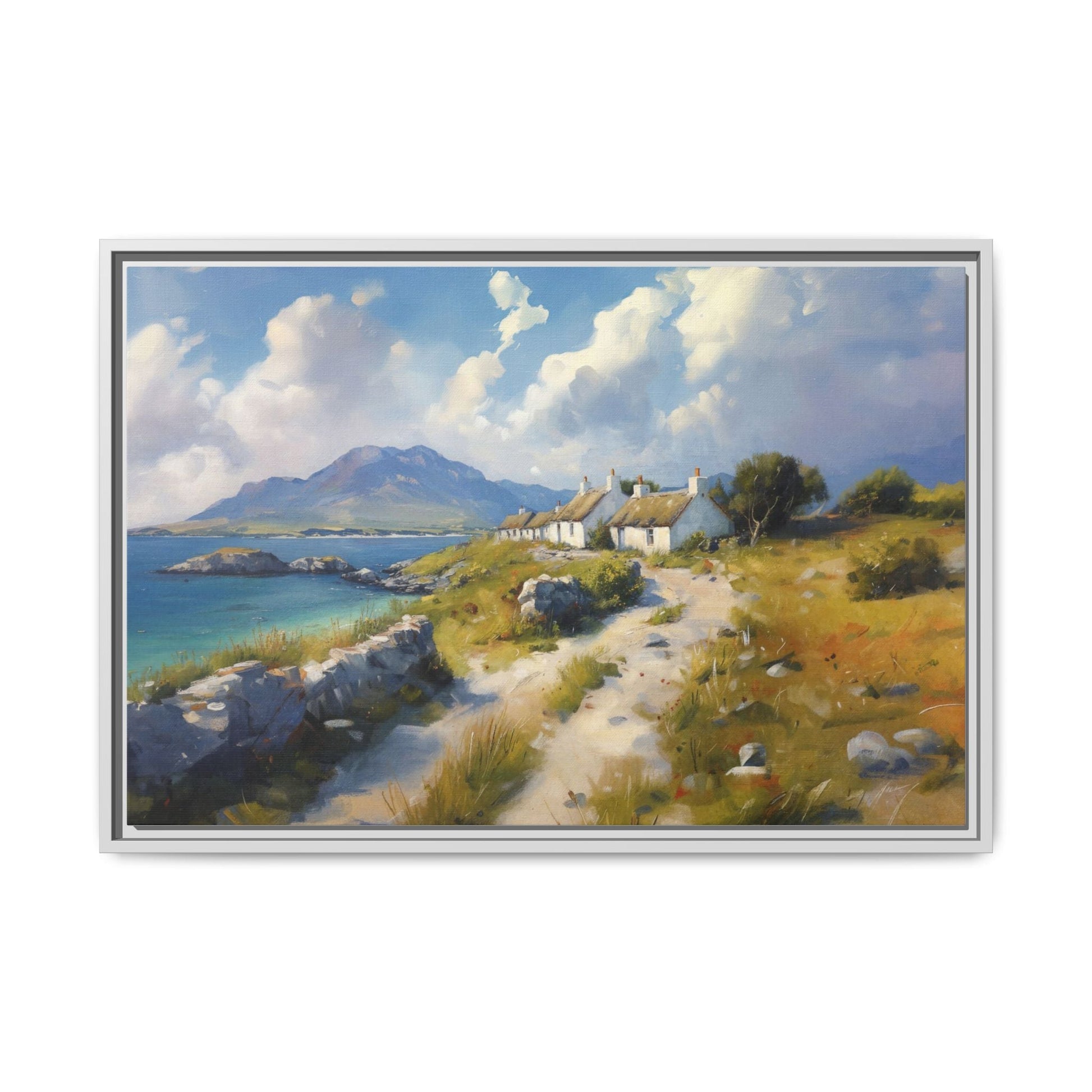 Blustery Day wall art featuring a dramatic wind-swept landscape in a pinewood frame.