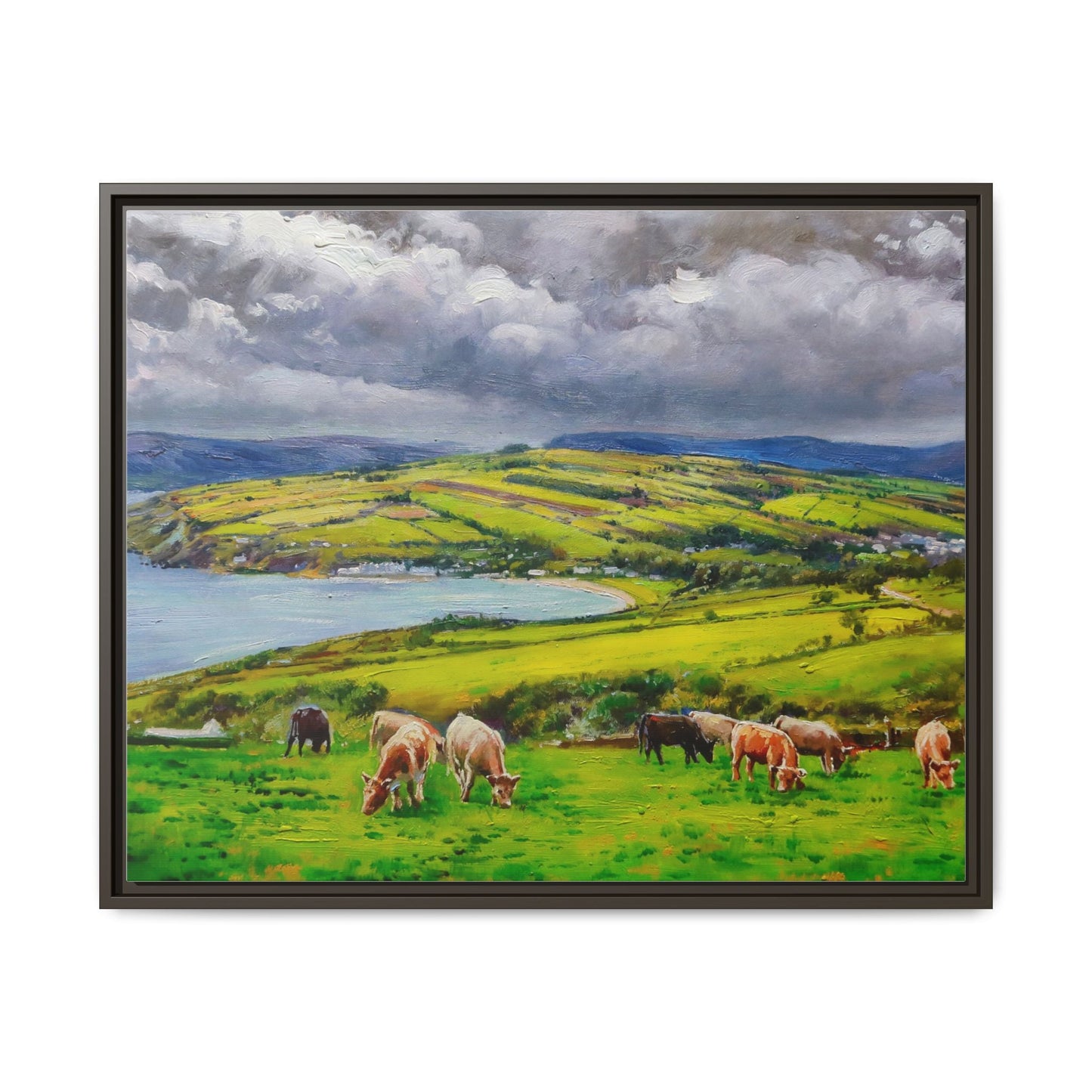 Cushendun Hills wall art showcasing rolling hills and scenic Irish landscapes, framed in high-quality materials for an elegant look.