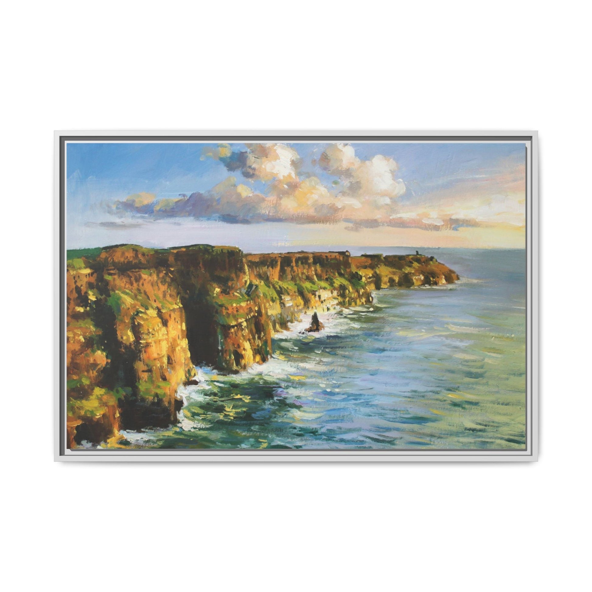 Cliffs of Moher wall art showcasing the dramatic Irish coastline, printed on high-quality canvas to bring natural beauty into your home décor.